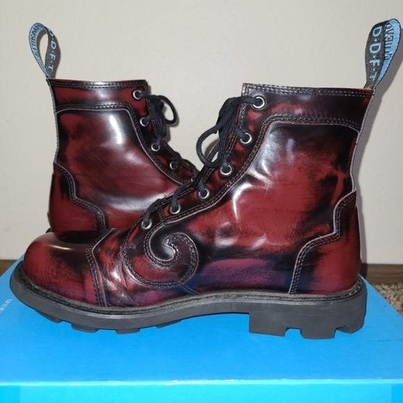 John Fluevog Burgundy Rub Off Derby Swirl EUC - Picture 11 of 14